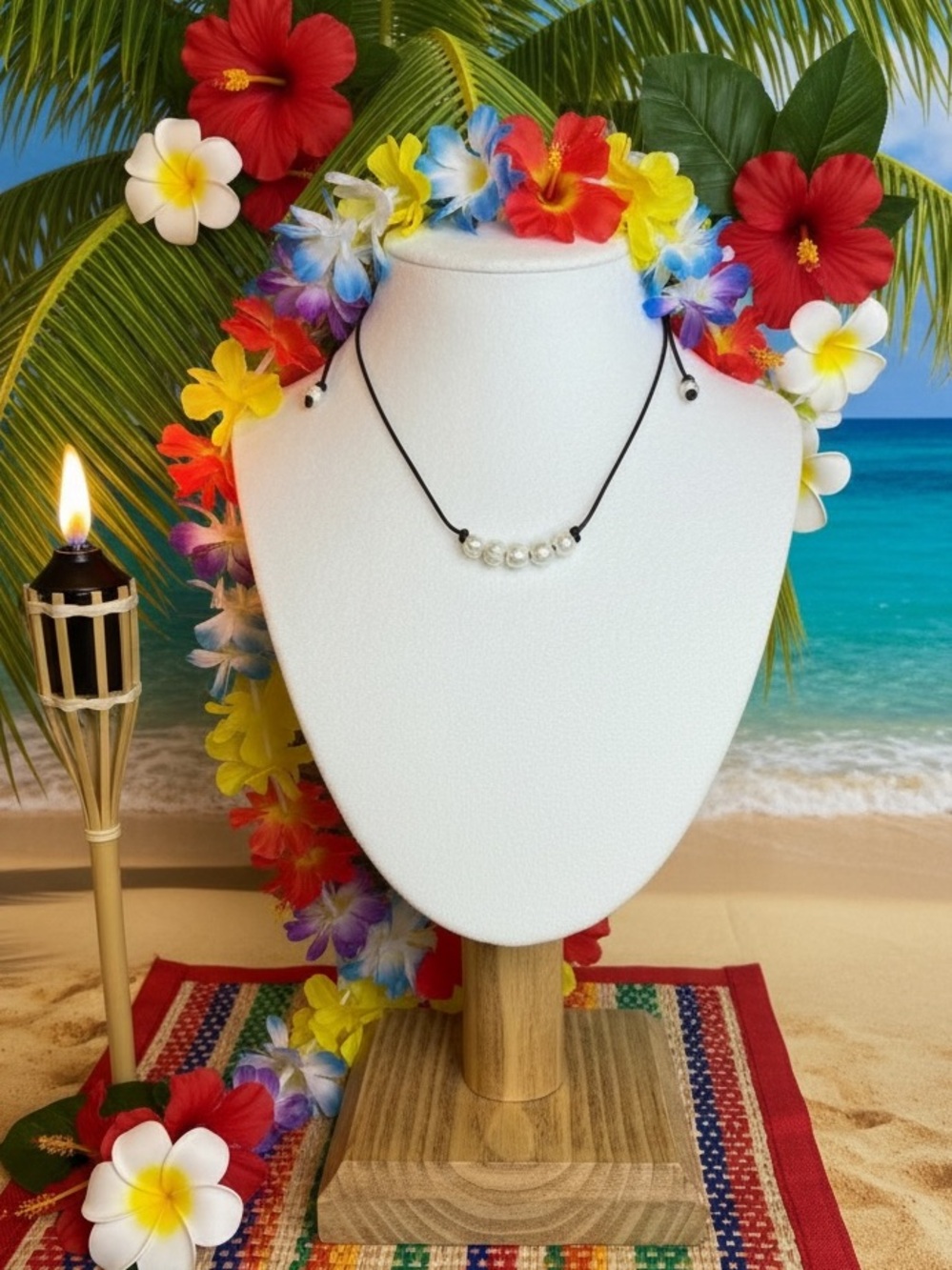 Handmade Pearl Bead Black Cord Necklace - Minimal Beach Jewelry